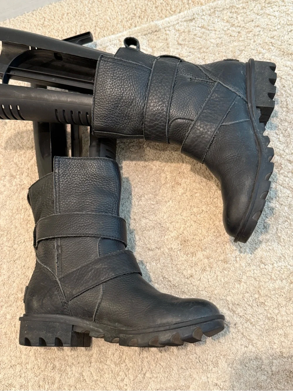 SOREL Phoenix Ankle Moto Boots Black Waterproof Leather Mid-Calf – Size 5